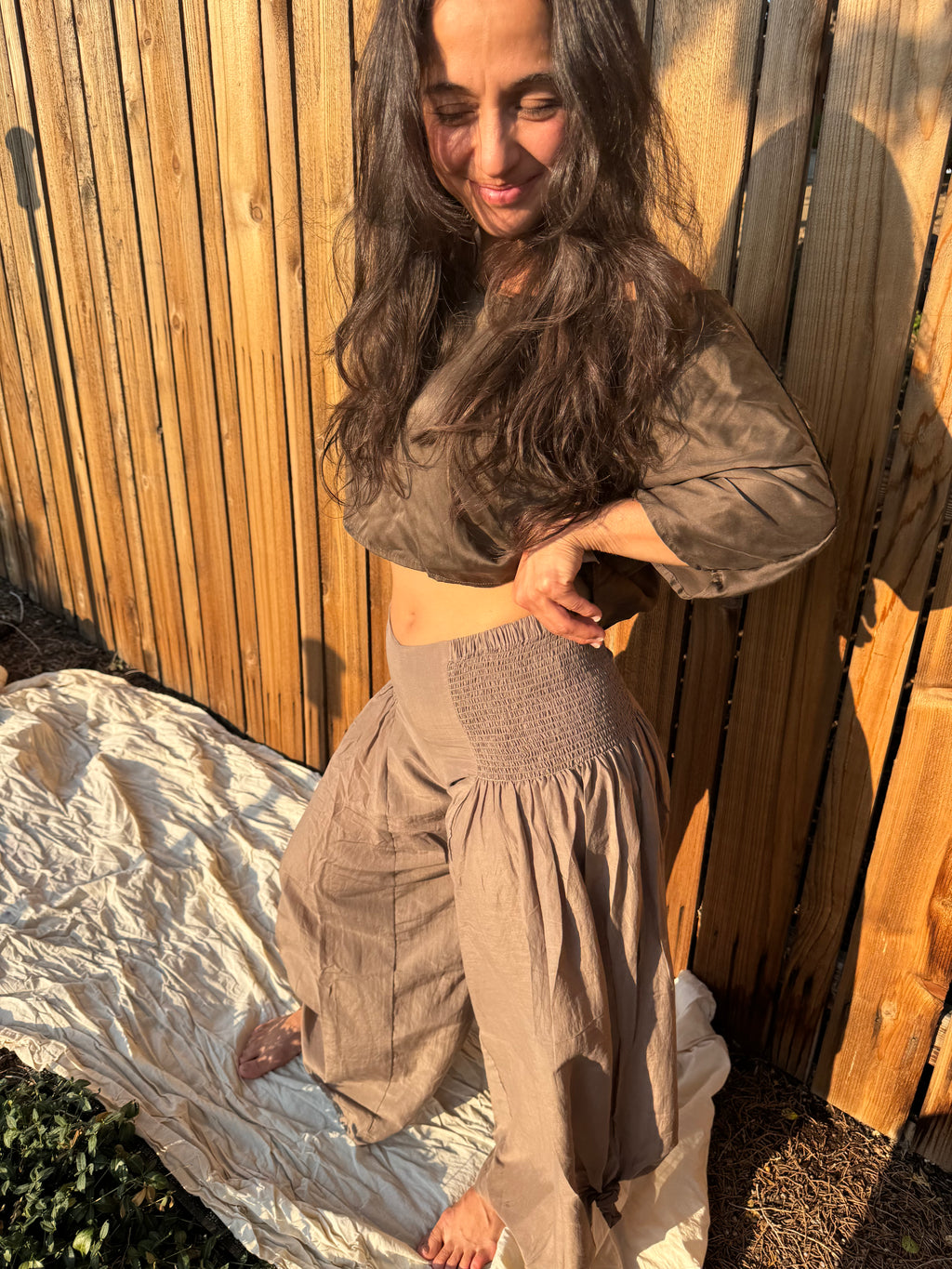 Detail of the Italian Pants showing their effortless drape.